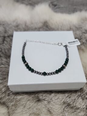 NWT Sterling Silver Malachite With Desert Pearls Bracelet